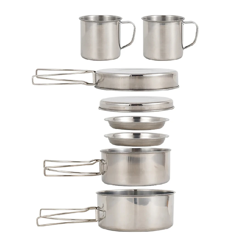 Paella Pan Steel - 8pcs/Set Camping Cookware Mess Kit Stainless