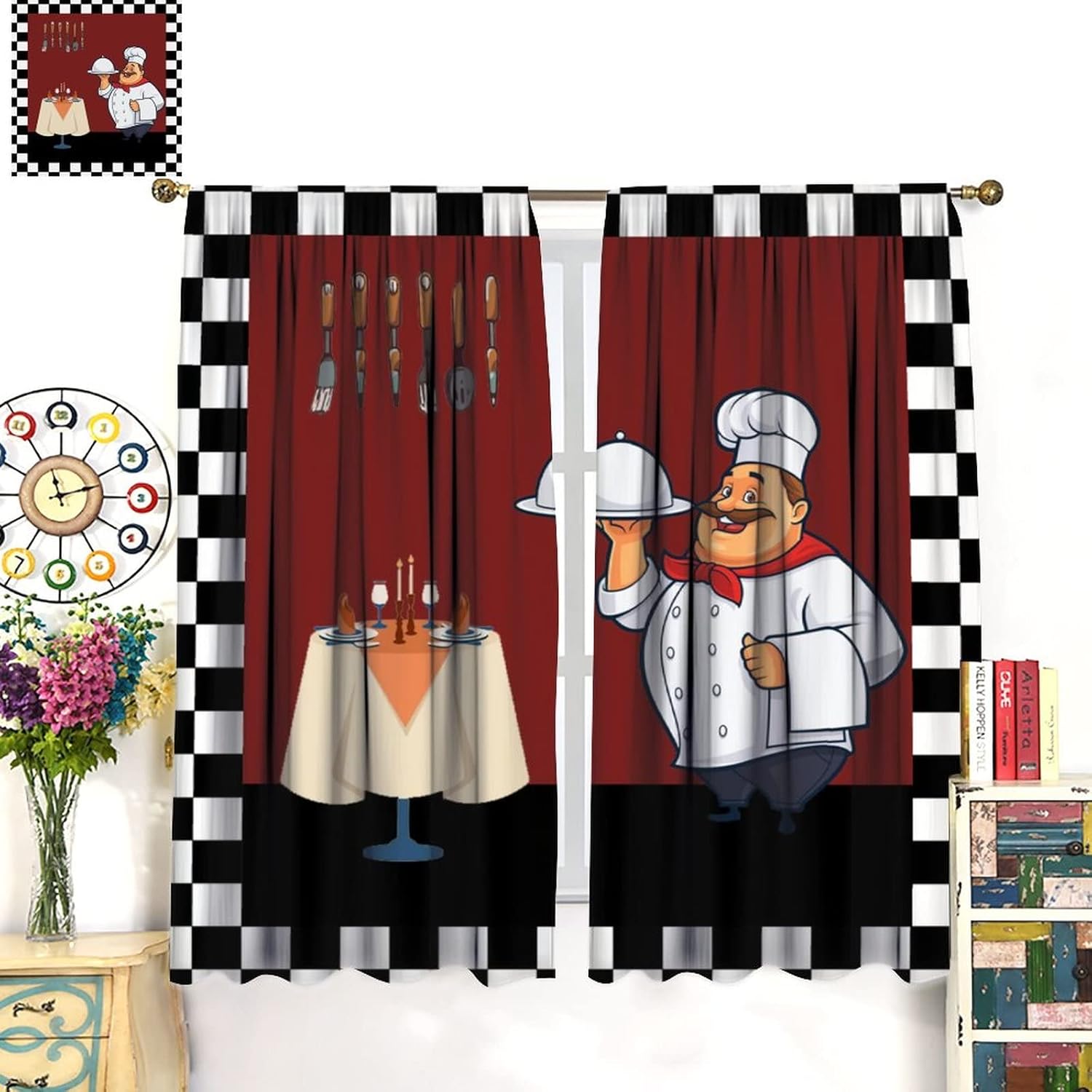 Fat Chef Kitchen Curtains ，Car - Home Cooking In French review and price